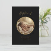 Ovale Foto Zwart & Goud Geslachtsneutrale Doop Kaart (Staand voorkant)