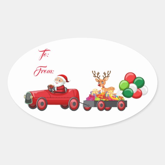 Ovale Gift Label Stickers Santa (Voorkant)