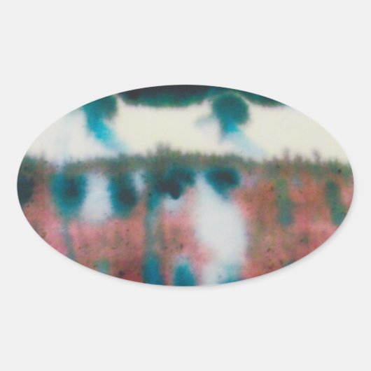 Ovale glanzende stickers met oude bakstenen gebouw (Voorkant)