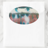 Ovale glanzende stickers met oude bakstenen gebouw (Tas)