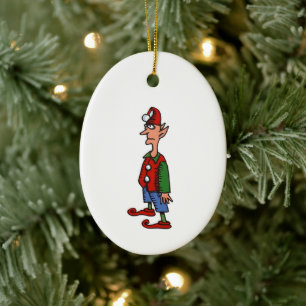 Ovale keramische kerstversiering Elf in de houding Keramisch Ornament