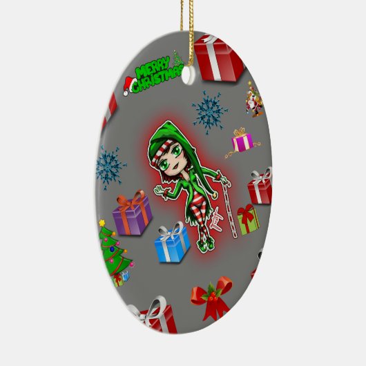 Ovale kerst ornament white elf (Rechts)