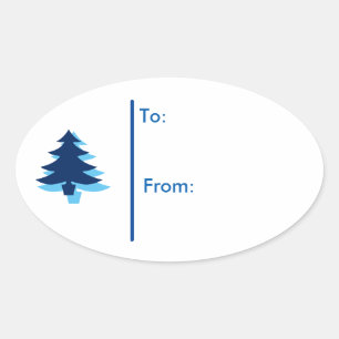 Ovale kerstboom Cadeaubont Label Sticker-Blue tong