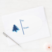 Ovale kerstboom Cadeaubont Label Sticker-Blue tong (Envelop)