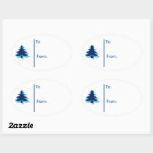 Ovale kerstboom Cadeaubont Label Sticker-Blue tong (Vel)