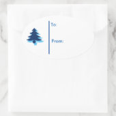 Ovale kerstboom Cadeaubont Label Sticker-Blue tong (Tas)