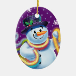 Ovale kerstboom decoratie Snowman & tinsel.