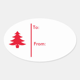 Ovale kerstboom Gift Label Sticker-Red