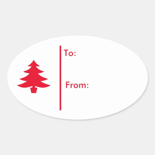 Ovale kerstboom Gift Label Sticker-Red (Voorkant)