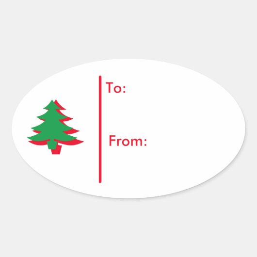 Ovale kerstboom Gift Label Sticker-Red & Green (Voorkant)