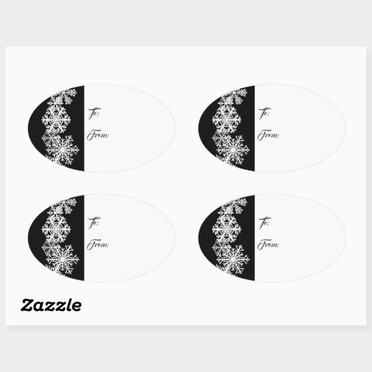 Ovale kerstcadeaus Label Sticker-Snowflakes (Vel)