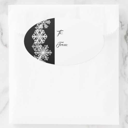 Ovale kerstcadeaus Label Sticker-Snowflakes (Tas)