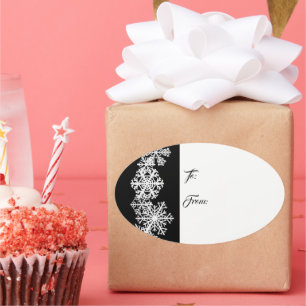 Ovale kerstcadeaus Label Sticker-Snowflakes