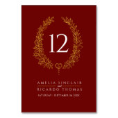 Ovale krans blad goud wit donkerrood bruiloft kaart (Achterkant)