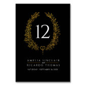 Ovale krans blad goud wit op zwarte bruiloft kaart (Achterkant)