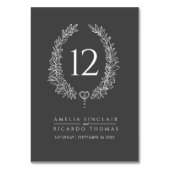 Ovale krans blad houtskool grijs wit bruiloft kaart (Voorkant)