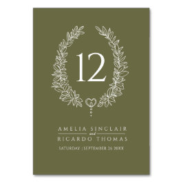 Ovale krans blad olijfgroen wit bruiloft kaart