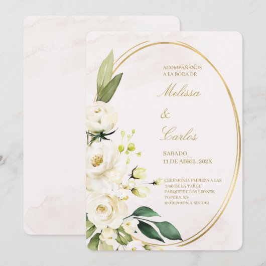 Ovale krans Spaanse bruiloft uitnodiging (Voorkant / Achterkant)