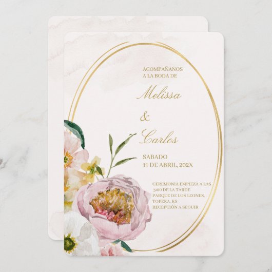 Ovale krans Spaanse bruiloft uitnodiging (Voorkant / Achterkant)