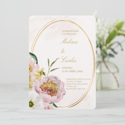Ovale krans Spaanse bruiloft uitnodiging (Staand voorkant)