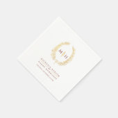 Ovale kunst verlaat gouden rode monogram bruiloft servet (Hoek)