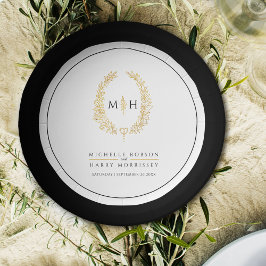 Ovale kunst verlaat gouden zwarte monogram bruilof papieren bordje