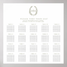 Ovale olijfgroene witte 20 bruiloft tafels plan poster