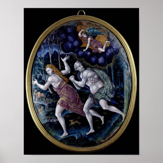 Ovale plaquette waarin Adam en Eva worden afgebeel Poster (Voorkant)