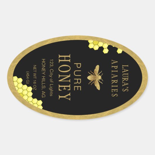 Ovale Queenline Honing Jar Bee Apiary Goud Ovale Sticker (Voorkant)