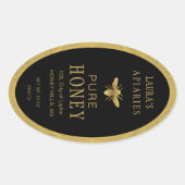 Ovale Queenline Honing Jar Bee Apiary Goud  Ovale Sticker (Voorkant)