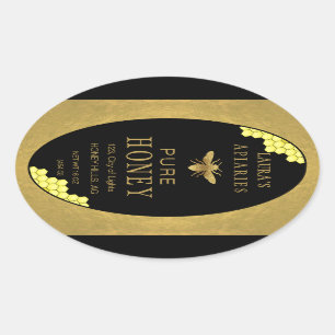 Ovale Queenline Honing Jar Bee Apiary Goud  Ovale Sticker