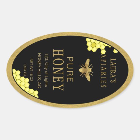 Ovale Queenline Honing Jar Bee Apiary Goud Sticker (Voorkant)
