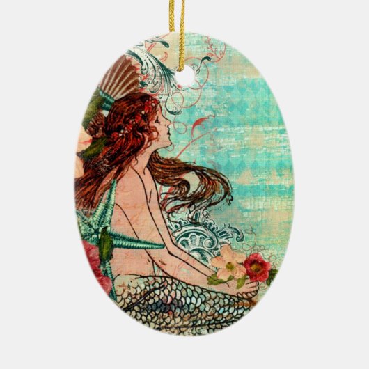 Ovale sierzeeShore Mermaid Keramisch Ornament (Achterkant)