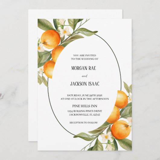 Ovale Sinaasappels bruiloft uitnodiging (Voorkant / Achterkant)
