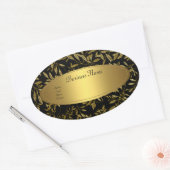Ovale sticker adreslabel zwart goud bloem (Envelop)