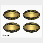 Ovale sticker adreslabel zwart goud bloem (Vel)