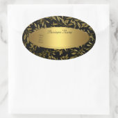 Ovale sticker adreslabel zwart goud bloem (Tas)