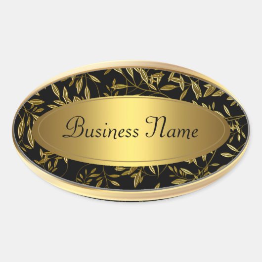 Ovale sticker adreslabel zwart goud bloem 2 (Voorkant)