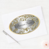 Ovale sticker label zwart zilver goud bloem (Envelop)