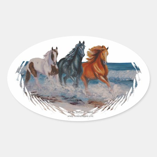 Ovale sticker, Paarden in het surf Sticker (Voorkant)