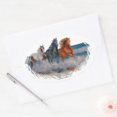 Ovale sticker, Paarden in het surf Sticker (Envelop)