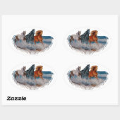 Ovale sticker, Paarden in het surf Sticker (Vel)