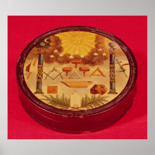 Ovale verfde doos met symbolen van Freemasonry Poster