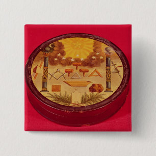 Ovale verfde doos met symbolen van Freemasonry Vierkante Button 5,1 Cm