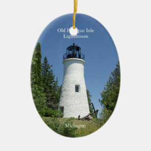 Ovale vuurtoren van de oude Presque Isle Keramisch Ornament