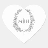 Ovale witte witte bruine bruinkoolmonogram hart sticker (Voorkant)