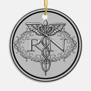 Ovale Zilveren Caduceus RN Verpleegster Keramisch Ornament