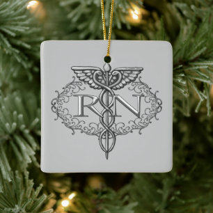 Ovale Zilveren Caduceus RN Verpleegster Keramisch Ornament