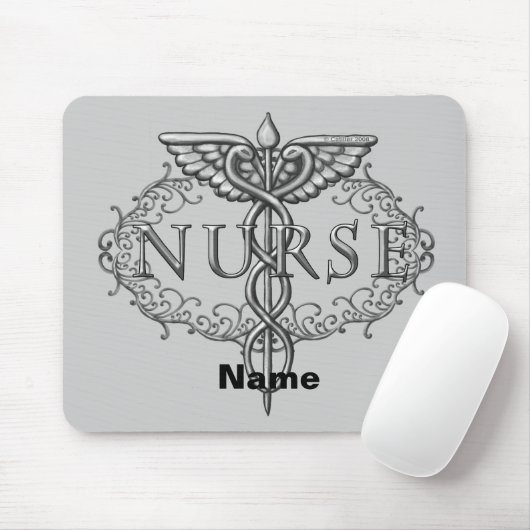 Ovale zilveren caduceus verpleegkundige muismat (Met muis)