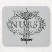 Ovale zilveren caduceus verpleegkundige muismat (Voorkant)